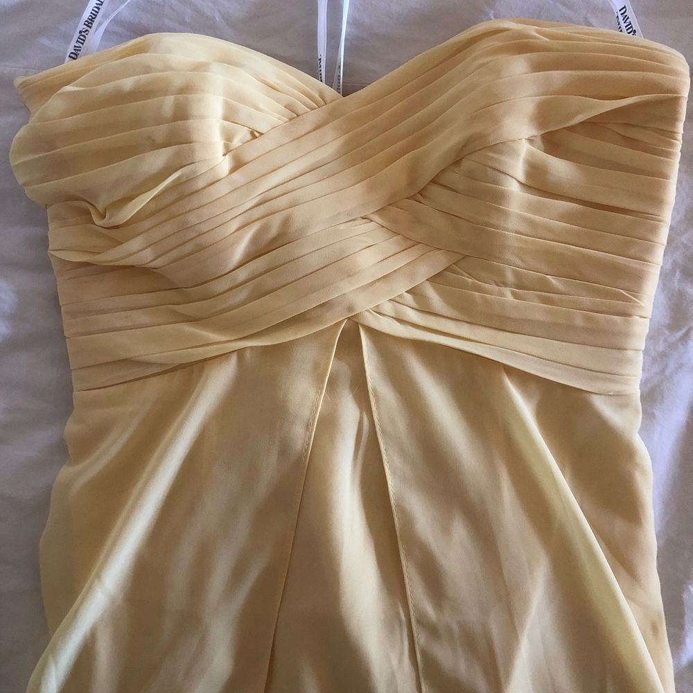 David's Bridal Canary Yellow Chiffon High-Low Bridesmaid Dress - Size 2